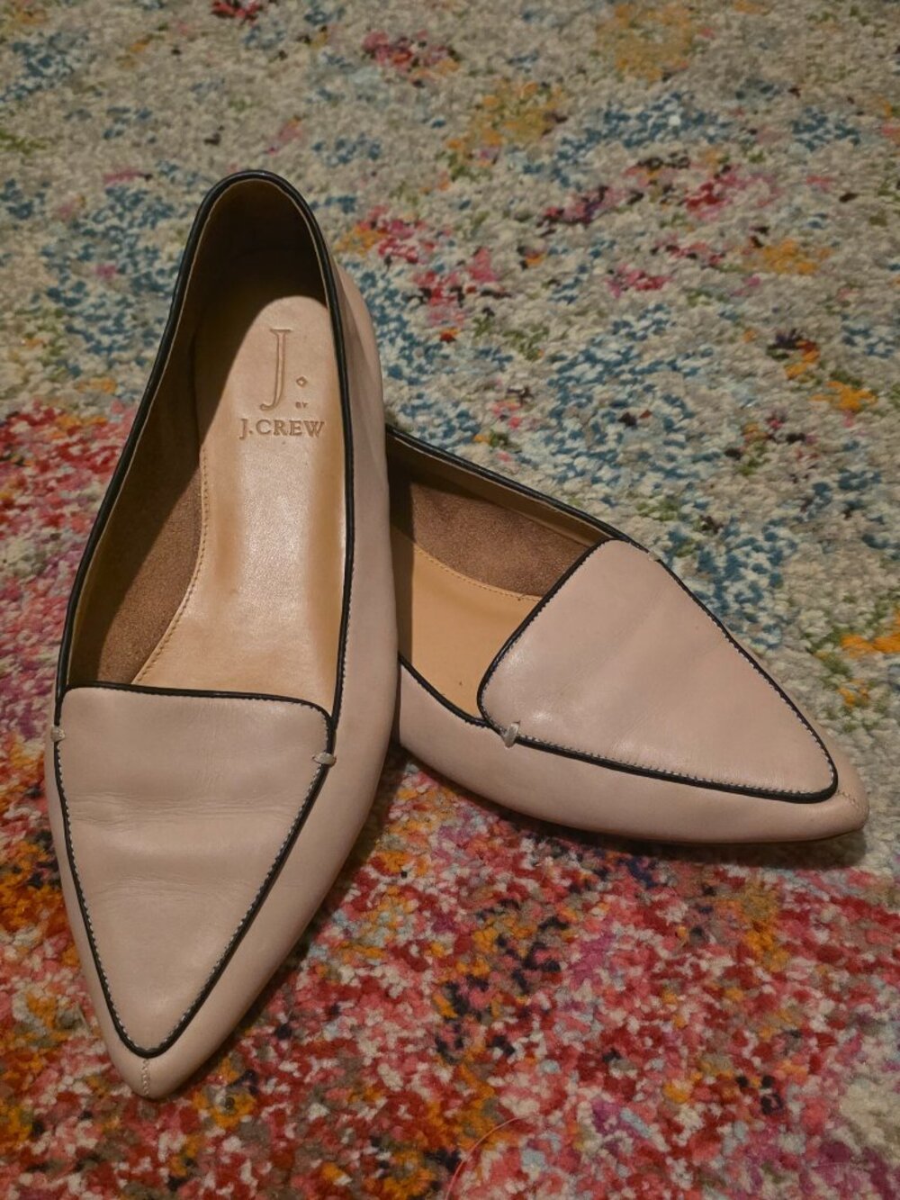 J.Crew Edie Ballet Flats Leather Natural color size 9 excellent